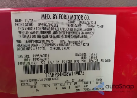2008 Ford Focus S from USA, damaged, VIN 1FAHP34NX8W149875